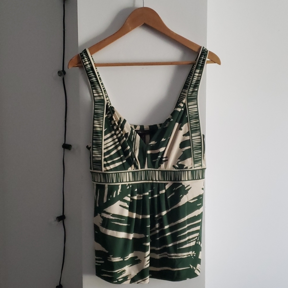 BCBG Green & Cream Tribal Print Tank Top